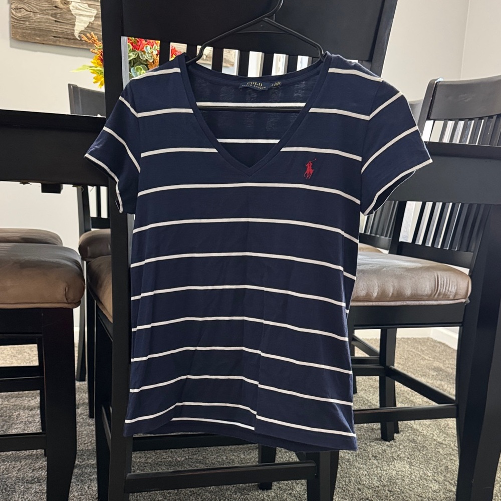 Ralph Lauren Navy and White Striped Tee